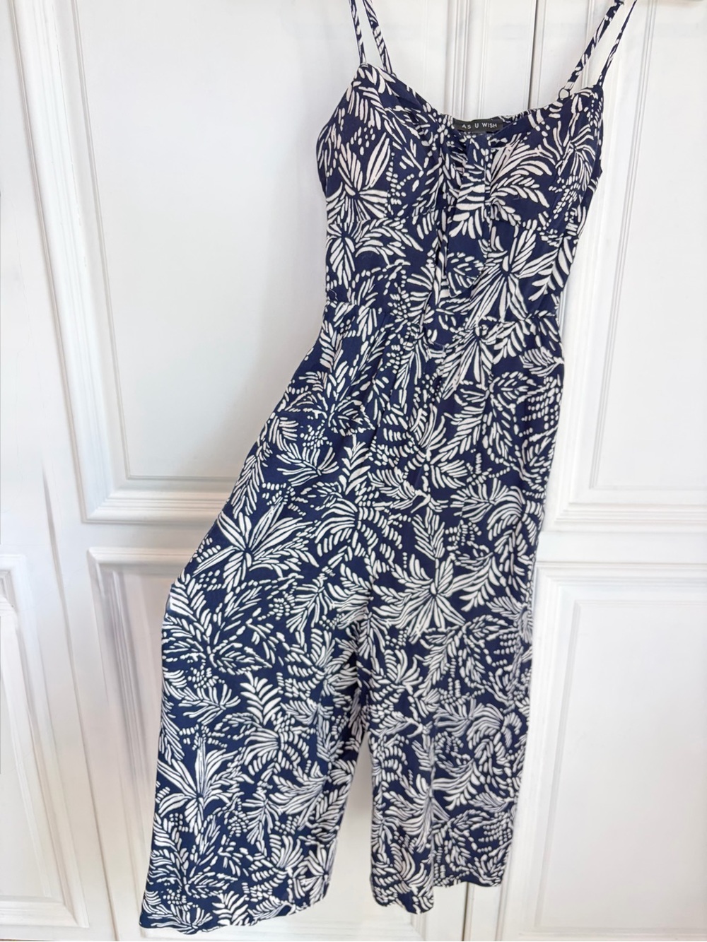 As U Wish Navy and White Floral Print Wide-Leg Jumpsuit